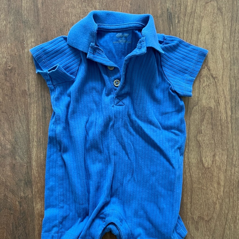Blue Ribbed Baby Romper